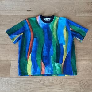 Sunnei T-Shirt Pennellata Size M Green Blue Multicolor